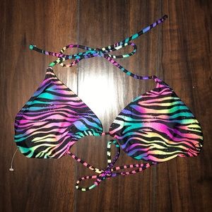 NWOT OP rainbow glitter zebra bikini top XL/XG